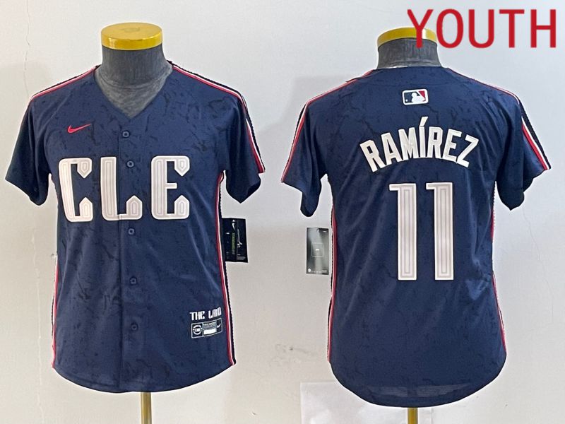 Youth Cleveland Indians #11 Ramirez Blue City Edition Nike 2024 MLB Jersey style 2